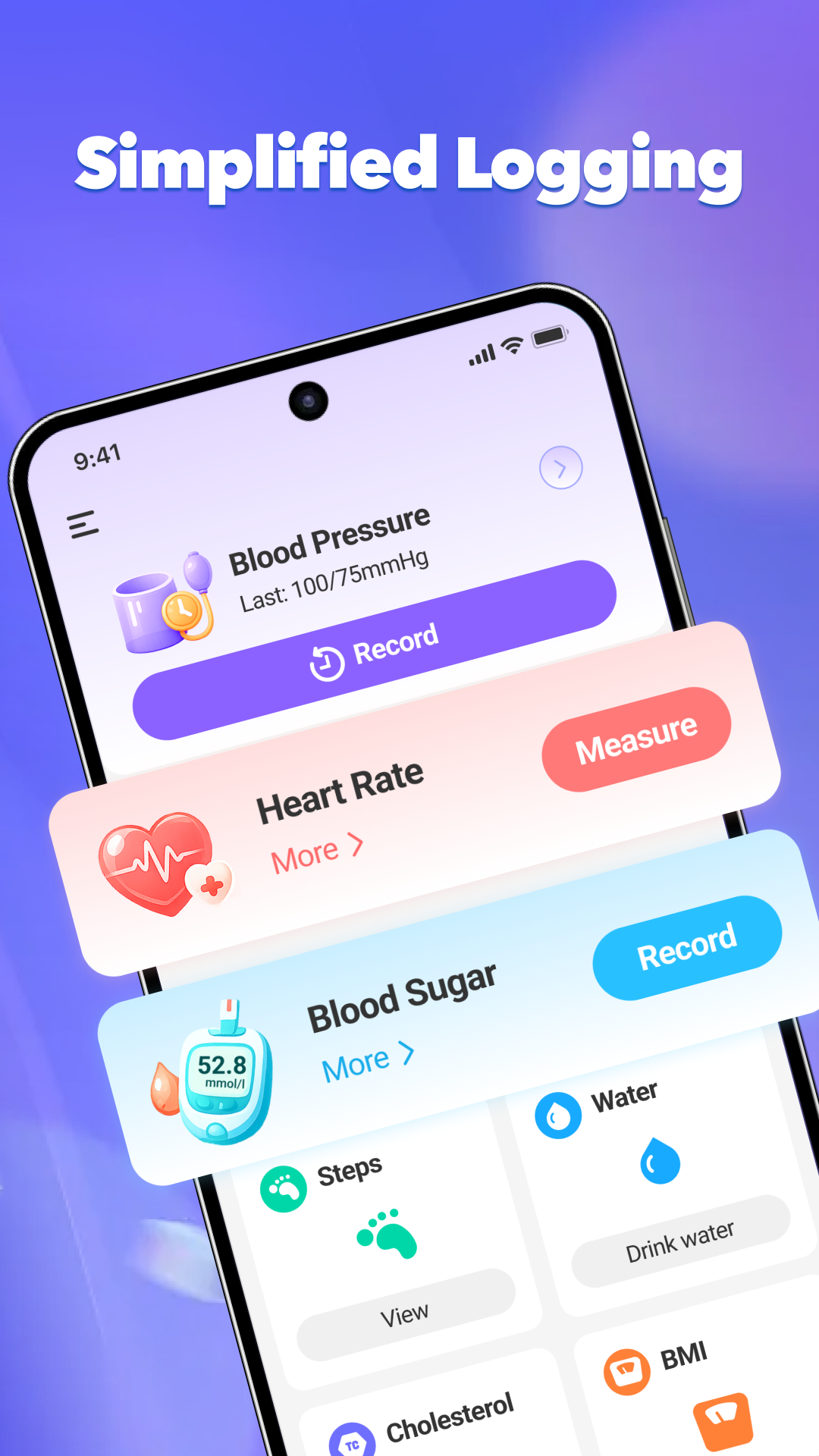Simplified Logging - Quick record for blood pressure, heart rate, blood sugar